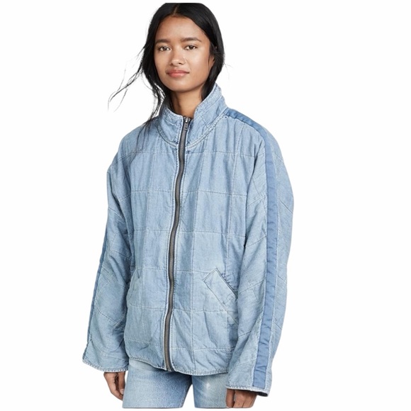 FREE PEOPLE Dolman Quilted Denim Jacket Size Medium - Picture 4 of 15